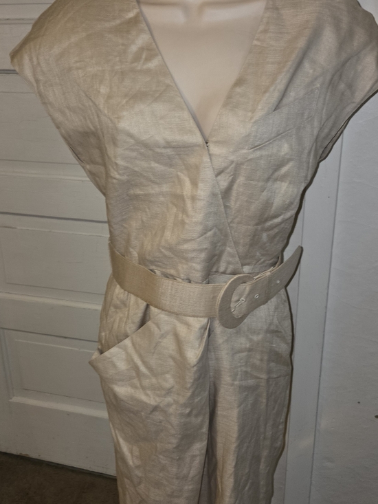 Gillia Dresses & Skirts - Vintage St. Gillian 100% Linen Wrap Dress Belted Natural Oatmeal Size 8
